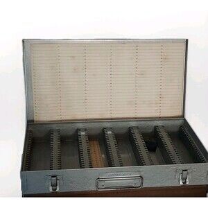Vintage Brumberger Metal 35MM Photo Slides Tray Box Case Model 1150 - Holds 150